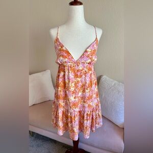 L*space Nora Floral Full Bloom Mini Dress Women’s Small Pink Orange Babydoll
